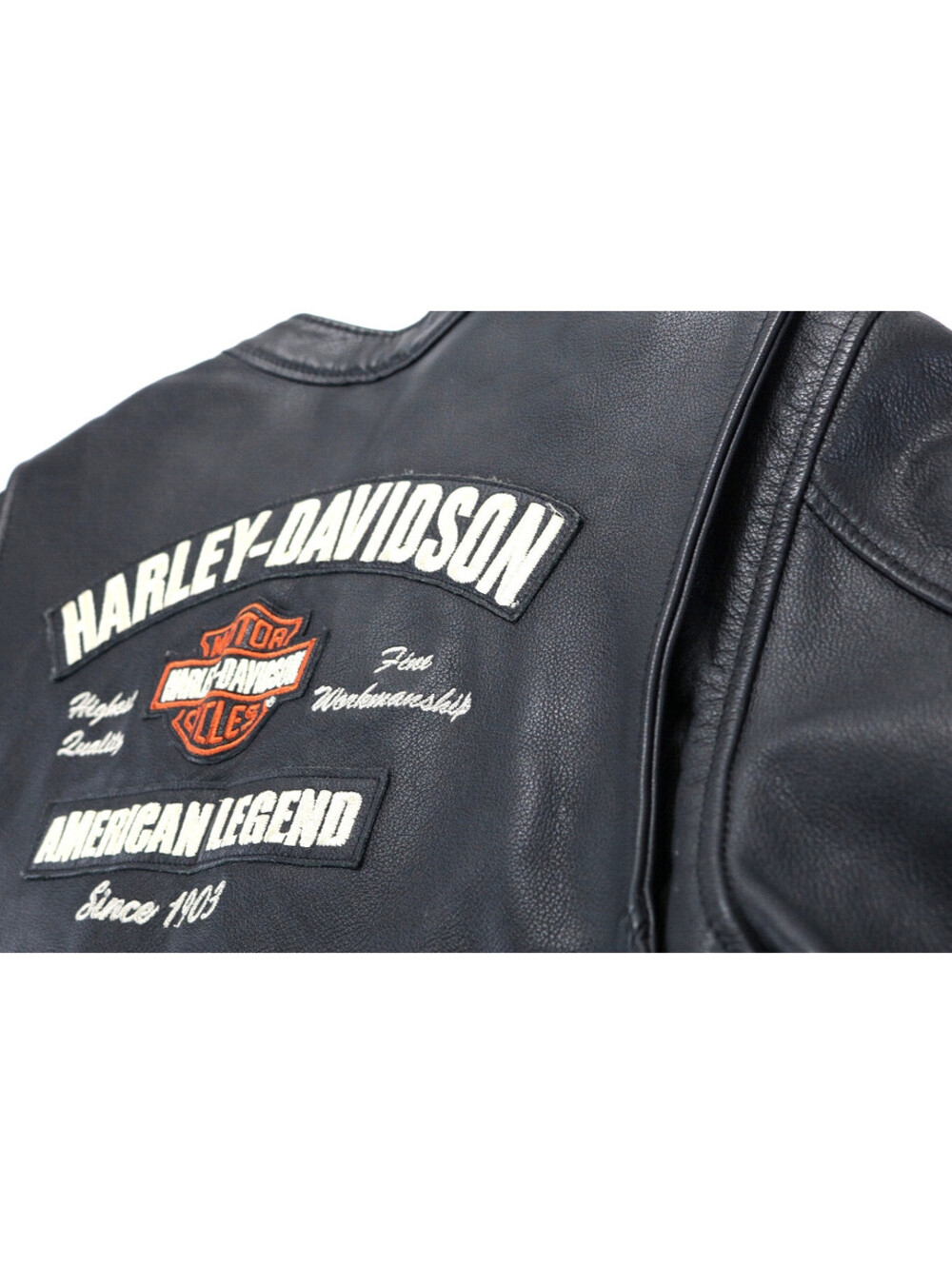 vintage harley davidson jacket XL black leather USA flag American Legend bar vtg